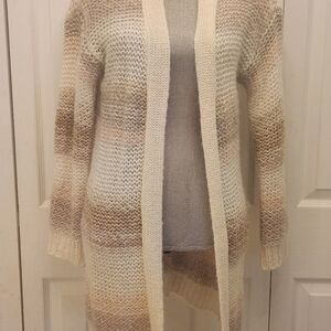 NUMPH Cozy Cream Peach and Pale Brown Women's Duster Sweater SzSm